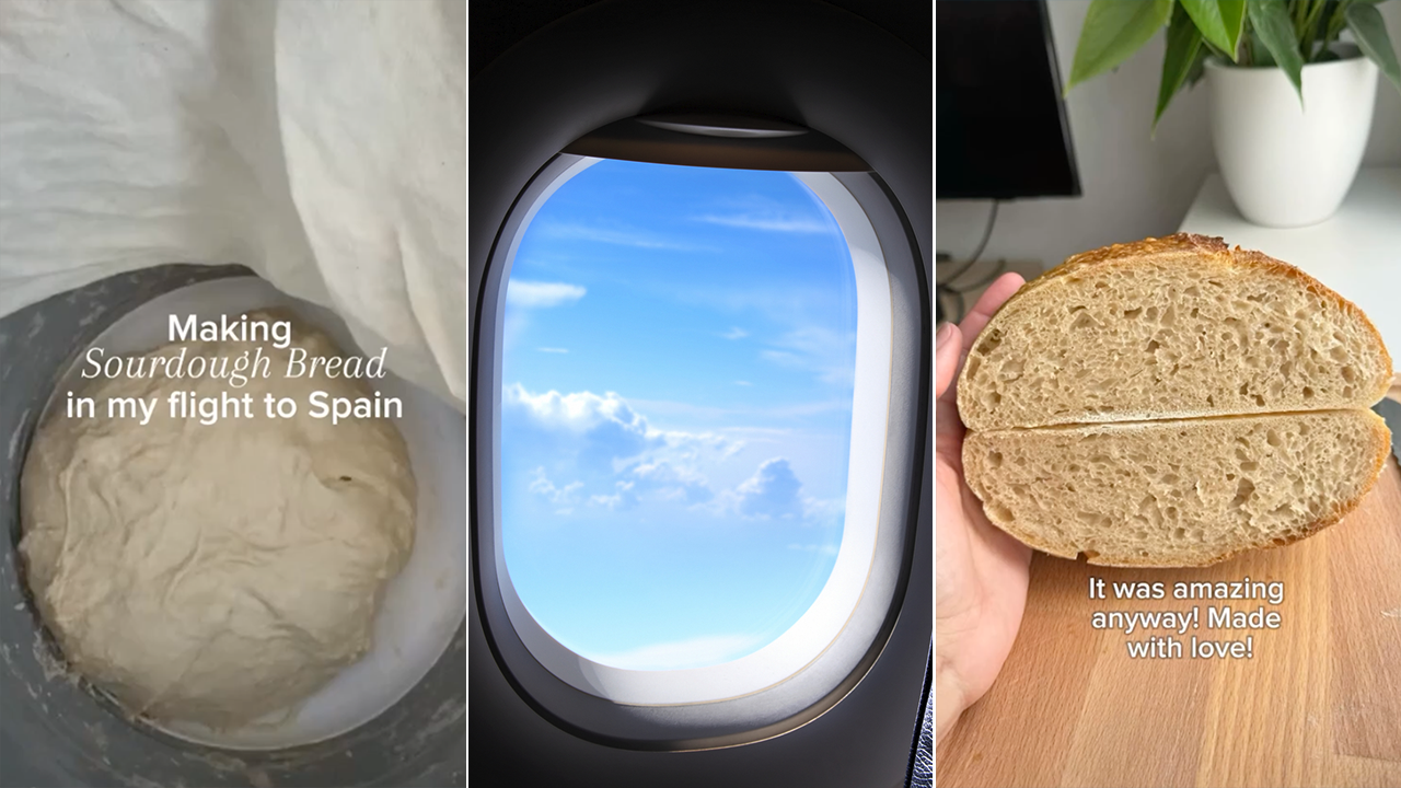 TikTok video goes viral as woman bakes sourdough bread mid-flight.