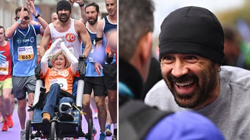 Colin Farrell finishes Dublin marathon with friend in wheelchair, raises $700,000 for charity.