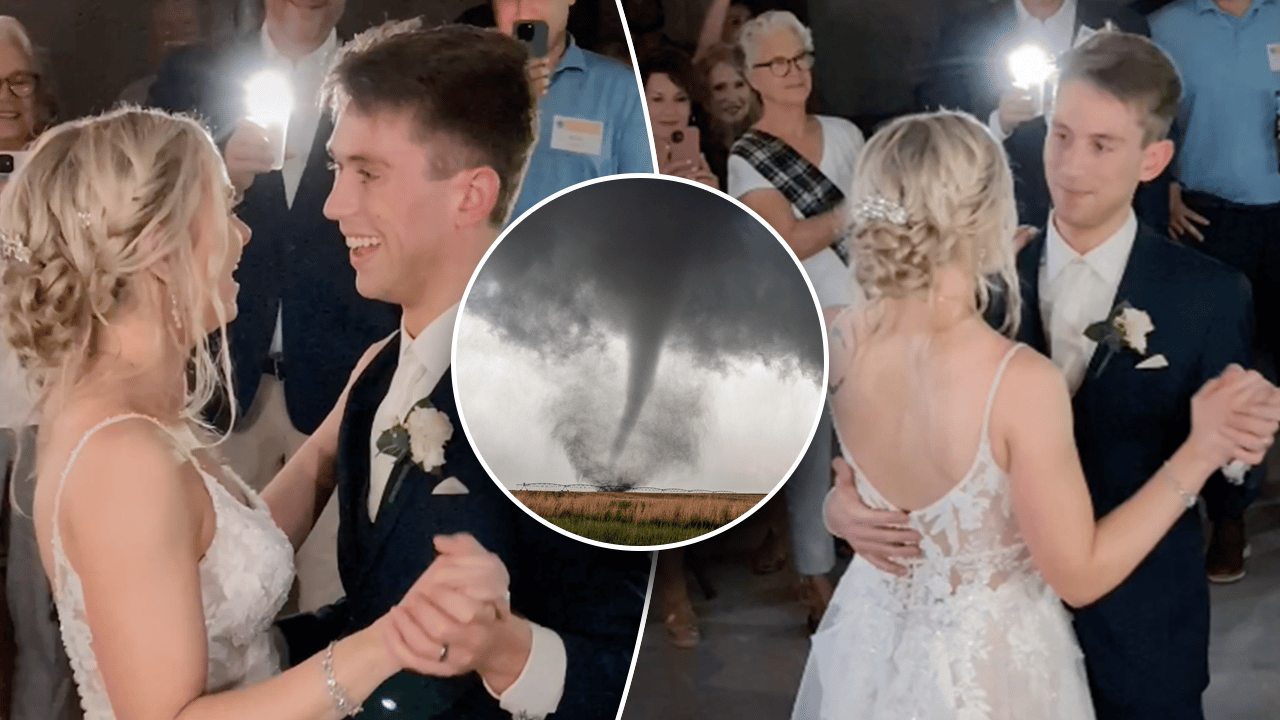 Amidst chaos, wedding couple were forced to have their first dance in the basement.