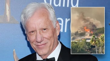 James Woods leaves his home as it faces danger from the Los Angeles wildfire.