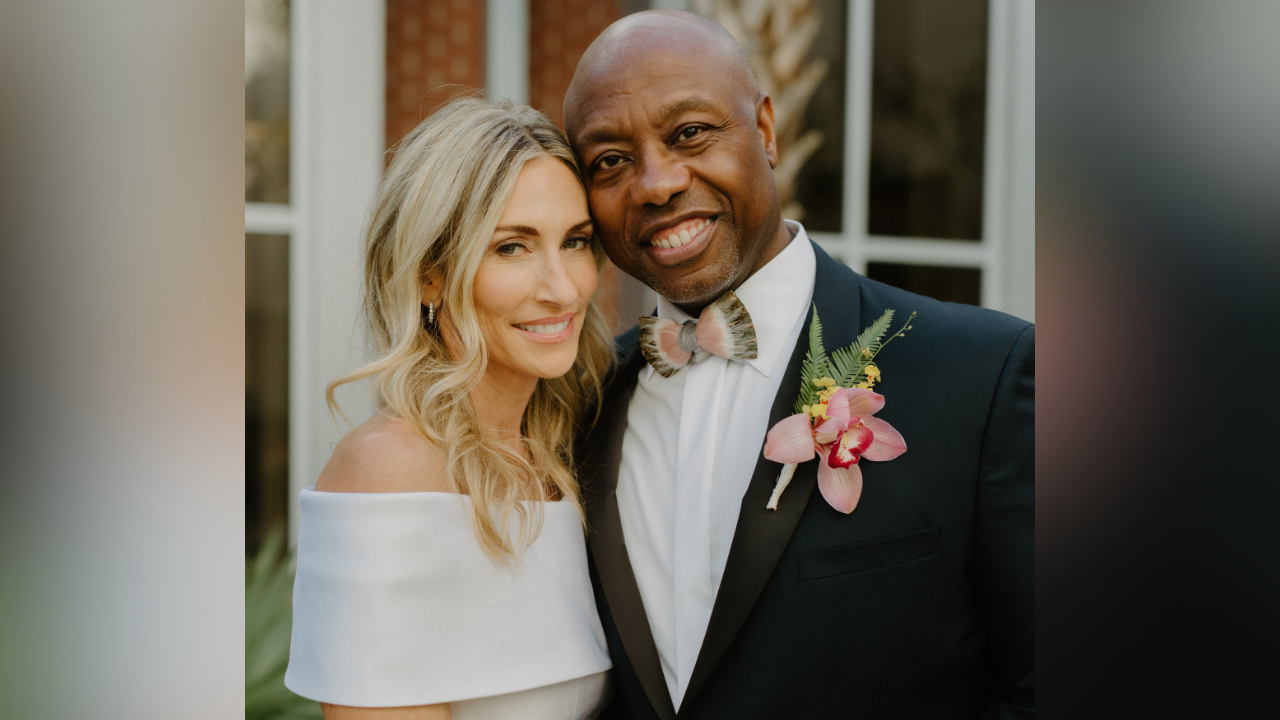 Mindy Noce and Sen. Tim Scott exchange vows in a South Carolina wedding ceremony.