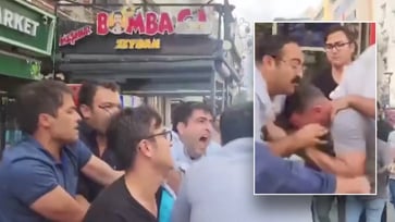 A mob of Turkish nationalists assaulted and ambushed two U.S. Marines, shouting 'Yankee, go home!'