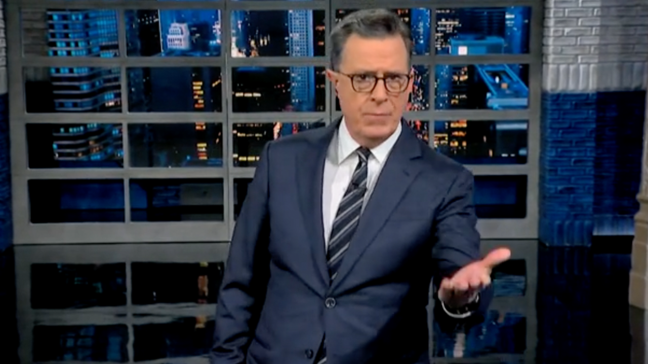 Colbert jests that he may lose his show under Trump, lamenting the end of the Biden administration.