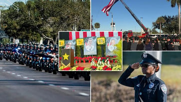 Thousands gather to mourn the loss of three Florida deputies in a roadside crash, including Trump and DeSantis.