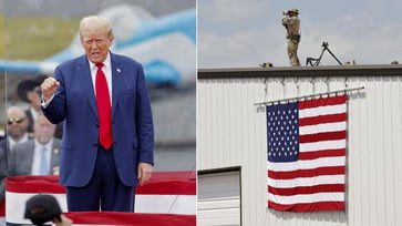 Trump holds first outdoor rally in NC since assassination attempt behind bulletproof glass.