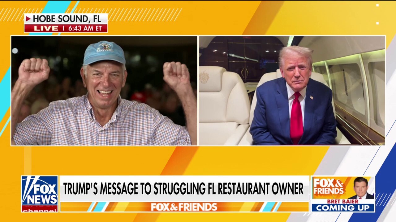 Trump visits struggling Florida restaurant, urges customers to support its continuation.