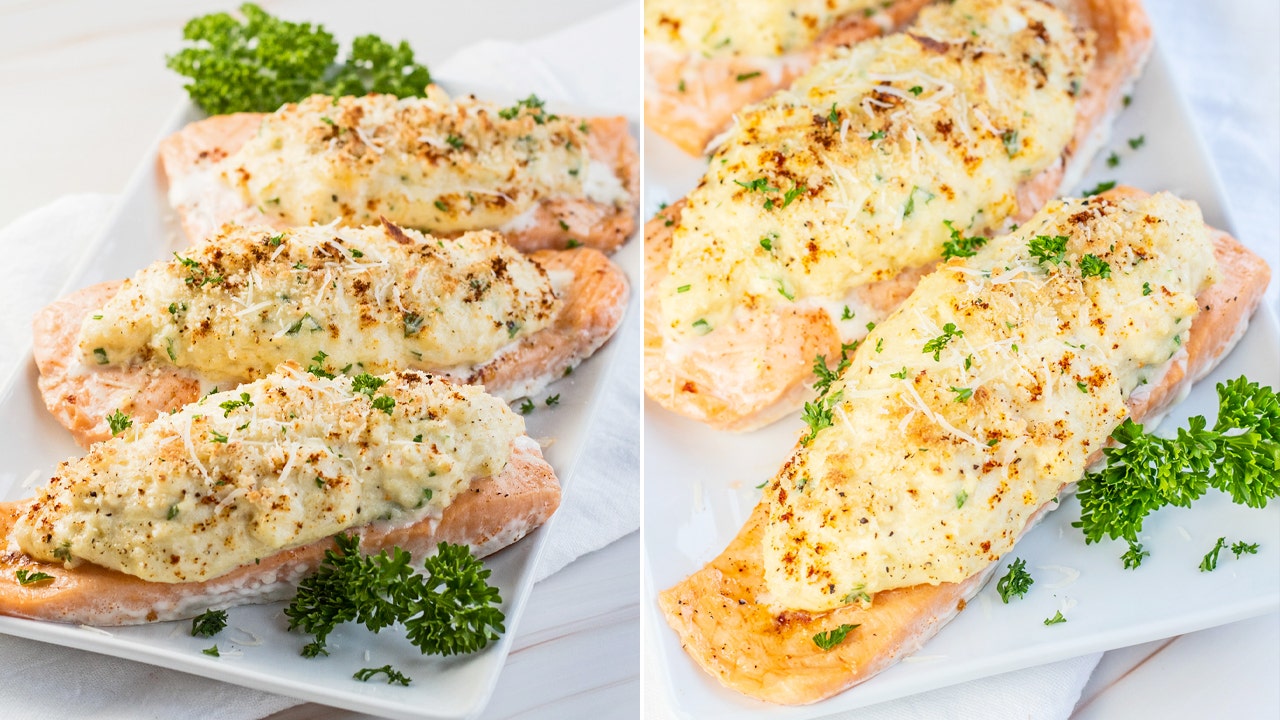 An effortless recipe for tasty crab-stuffed salmon: Enjoy a scrumptious dinner.
