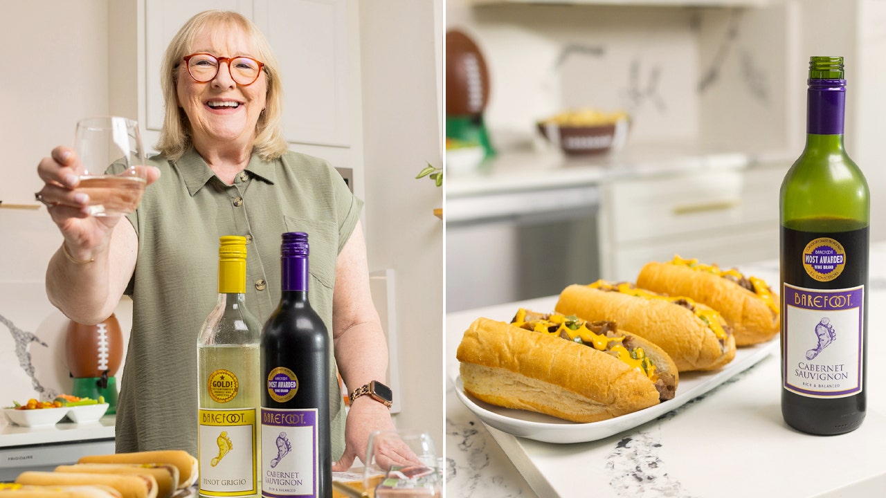 Travis Kelce's mom, Donna Kelce, reveals her go-to hot dog and wine pairing for the Super Bowl.