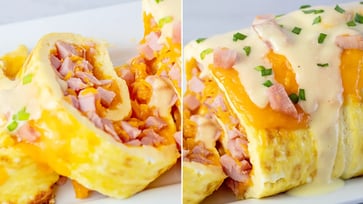 An omelet roll with ham and cheese is an ideal choice for a Mother's Day brunch.