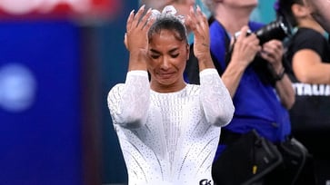 Jordan Chiles breaks down in tears on stage after losing Olympic medal: "It's about my skin color"