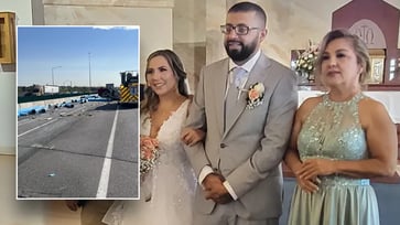 Couple dies in car crash on Colorado interstate just days after wedding when semi overturns.