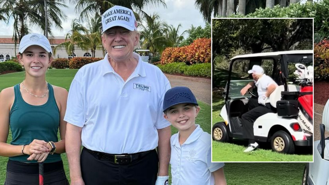 After his landslide election victory, Trump enjoys golfing with his grandkids at Mar-a-Lago.