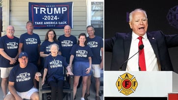 The Walz family members are seen wearing t-shirts supporting their preferred presidential candidate: 'Walz for Trump'