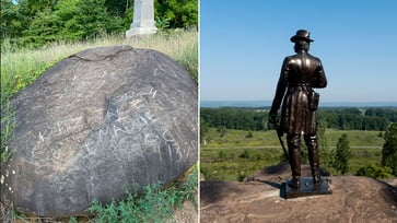 Preservationists remove traces of vandalism at Gettysburg battleground, protecting 'hallowed ground'.