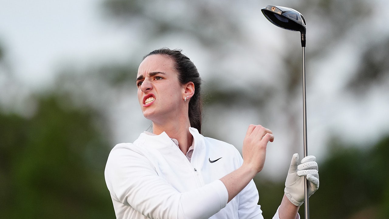 Caitlin Clark misses tee shot at LPGA Tour pro-am.