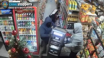 Police report that a group of thieves robbed 49 stores across NYC, including stealing ATMs and cash.