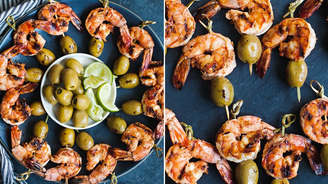 Grilled Shrimp and Olive Skewers Recipe for a Spicy Dinner