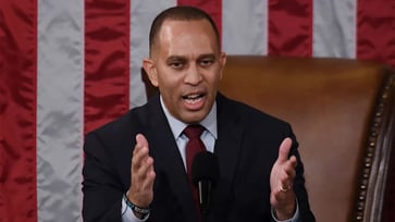 Hakeem Jeffries warns that the trans athletes ban bill will put girls at risk, but fails to provide any evidence or explanation for his claim.