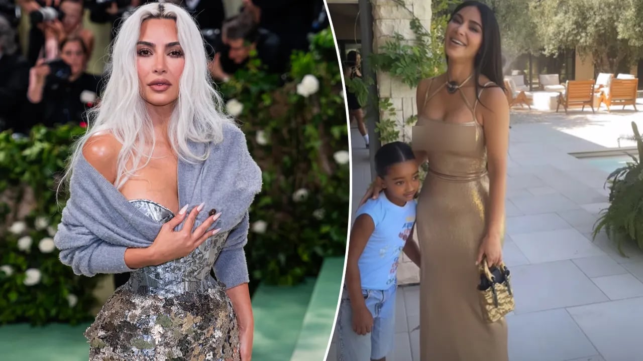 Khloé Kardashian mocks Kim Kardashian for wearing a red carpet gown to her toddler son's birthday party.