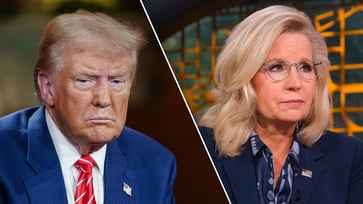 Liz Cheney is labeled as a "Crazed Warhawk" by Trump while campaigning for Kamala Harris.