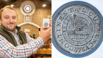 A 1776 rare coin discovered in a toffee tin will be sold at auction.