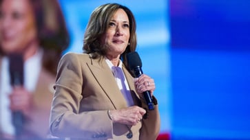 Harris defends policy changes in first interview since becoming vice president.