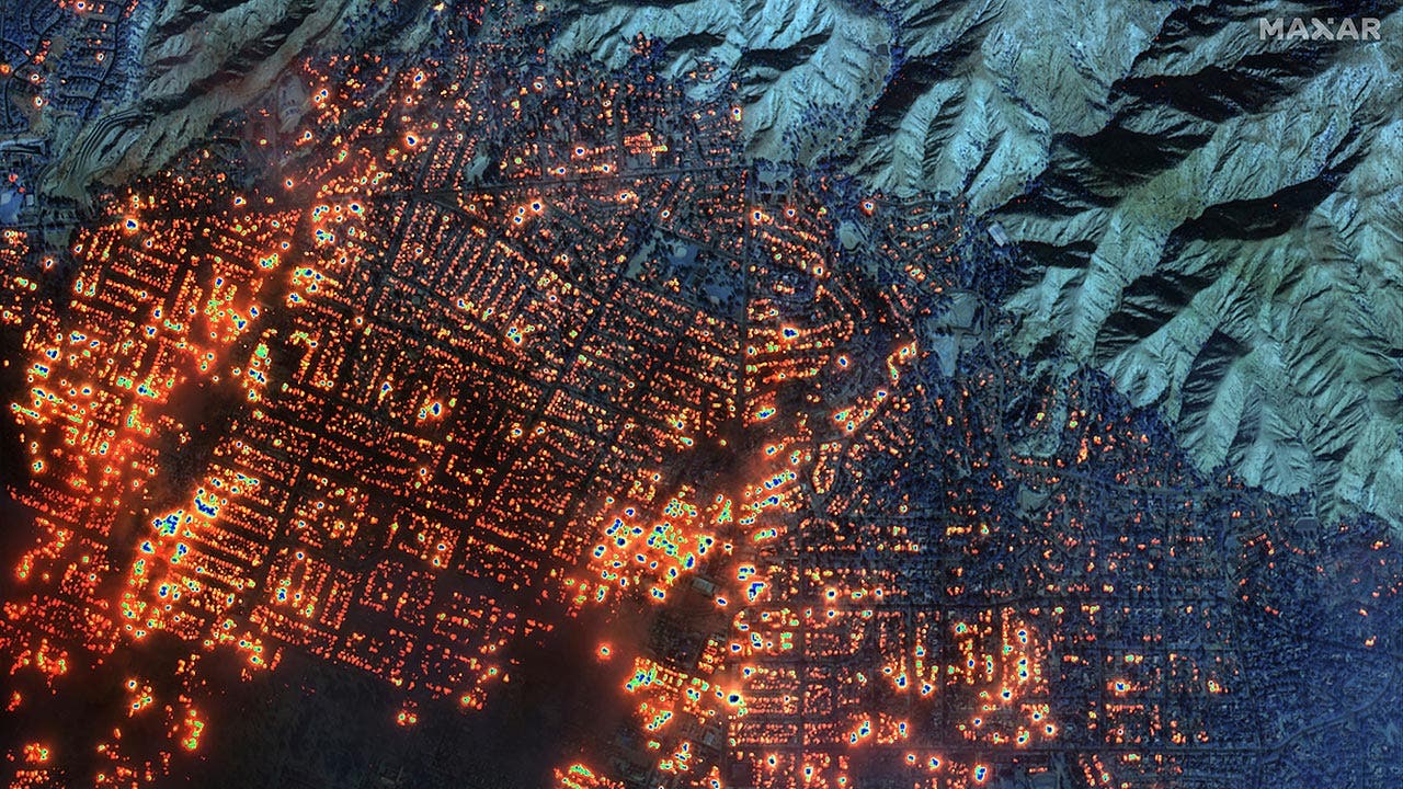 The extent of wildfire devastation, as shown by maps, includes ...
