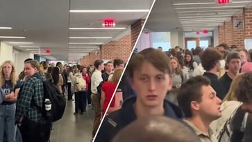 A large number of Liberty University students in Virginia wait in line to cast their votes in the presidential election: video