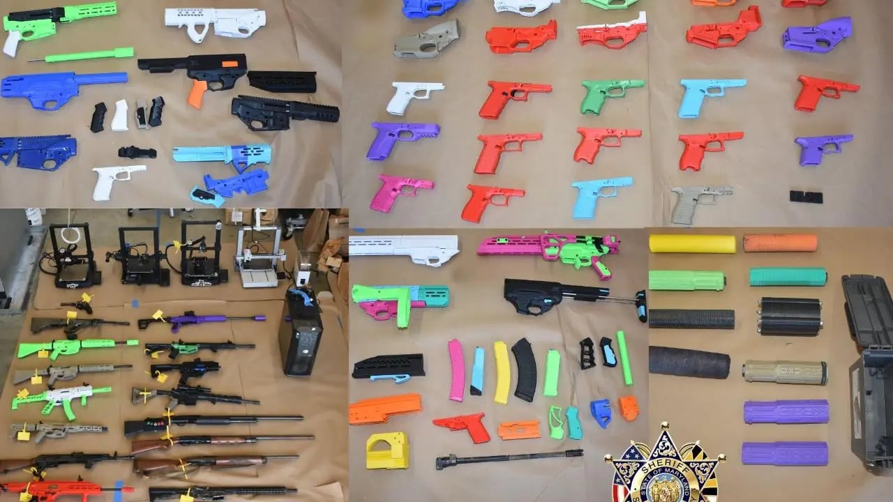 A Maryland man is on the run after police discover a large cache of illegal ghost guns in his home.