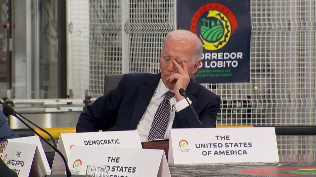 Biden seems to close his eyes during the African summit in Angola.