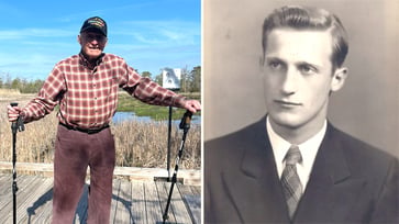 At the age of 95, a WWII veteran continues to exercise at a local gym, asserting control over his fitness regimen.