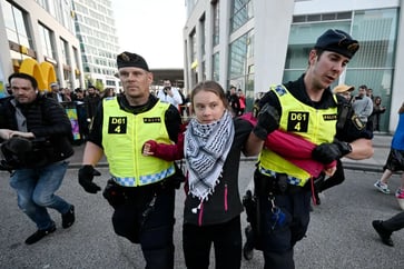 Six individuals, including Greta Thunberg, were detained during an anti-Israel demonstration in Denmark.