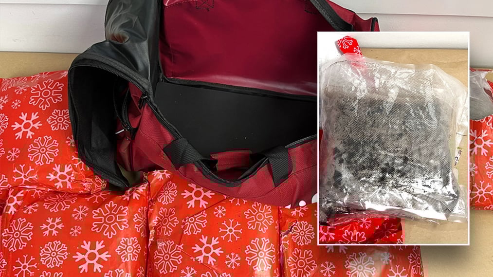 A woman was apprehended for trying to transport 22 pounds of meth concealed in Christmas presents inside her carry-on luggage.