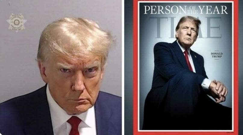 Trump shares a message on Twitter about his progress, in contrast to the Time Person of the Year cover featuring a mugshot.