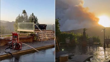 The family in Los Angeles employed a cost-effective method to transport water from their pool in an attempt to safeguard their home from wildfires.