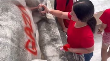 Prosecutors charge anti-Israel protester for vandalizing statue outside DC's Union Station with 'Gaza'.