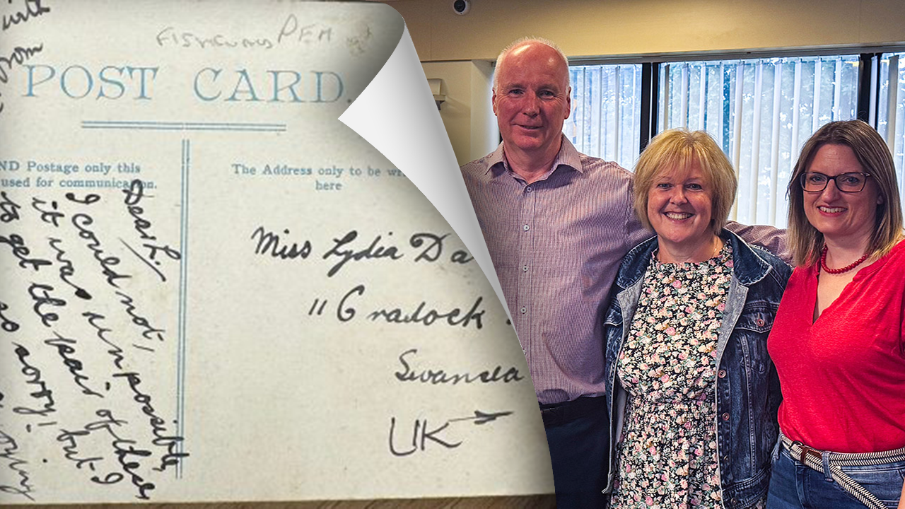 After 121 years, a postcard sent by an ancestor is finally delivered, bringing the family together for their first meeting.