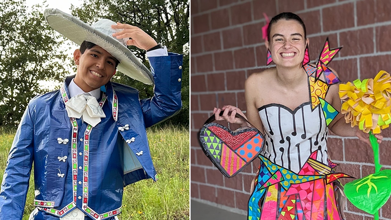 Teens' innovative prom outfits made entirely from duct tape earn them $15K in scholarships.