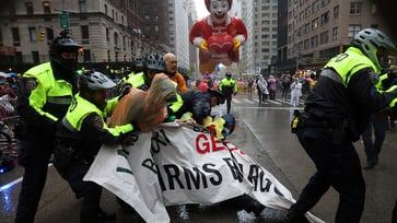 Macy's Thanksgiving Day Parade disrupted by anti-Israel protesters.