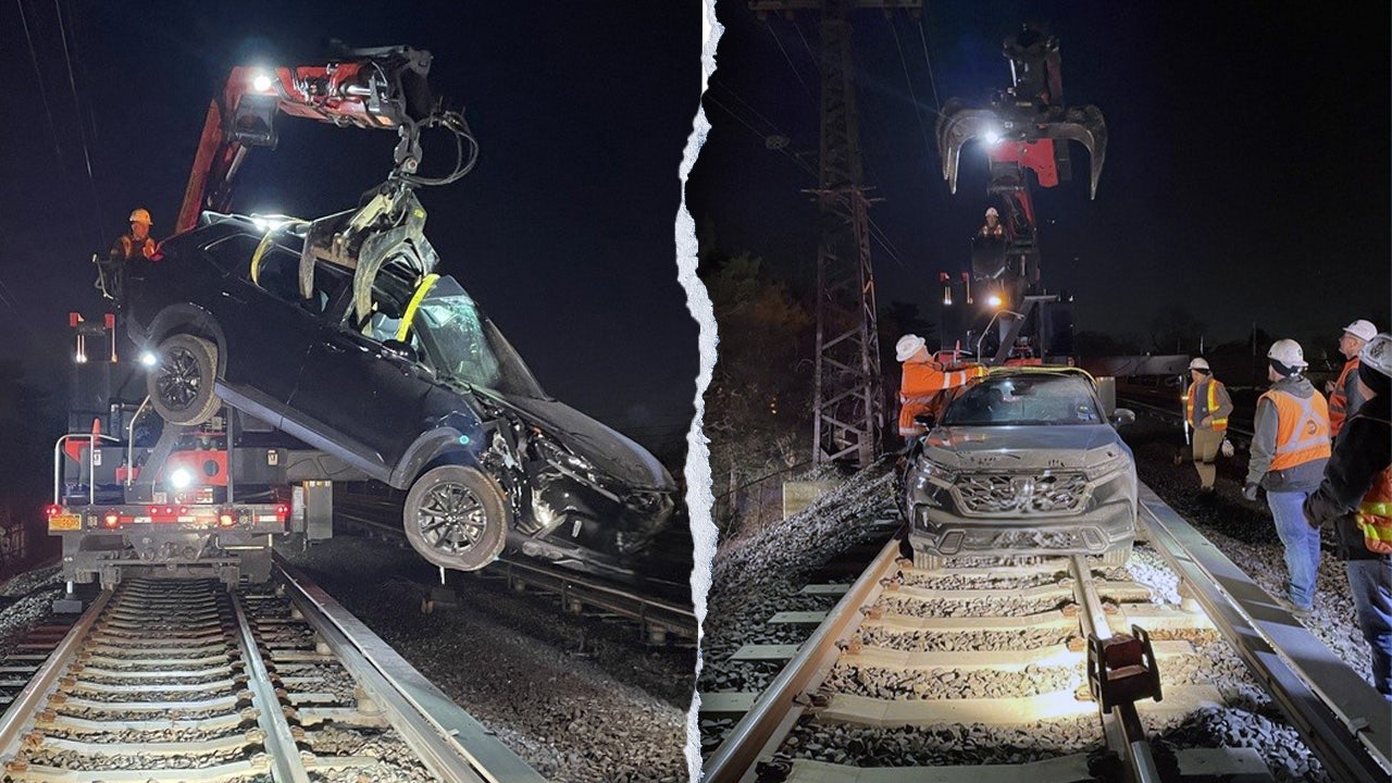 A fiery wreck occurred when an SUV driver decided to go on a joyride on New York railroad tracks, according to police.