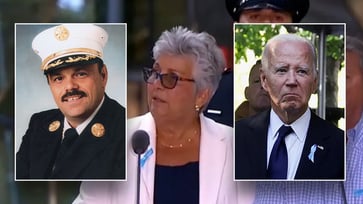 During the 9/11 commemoration, the wife of the FDNY chief criticizes Biden's 'flippant' remark and 'outrageous' plea deal.