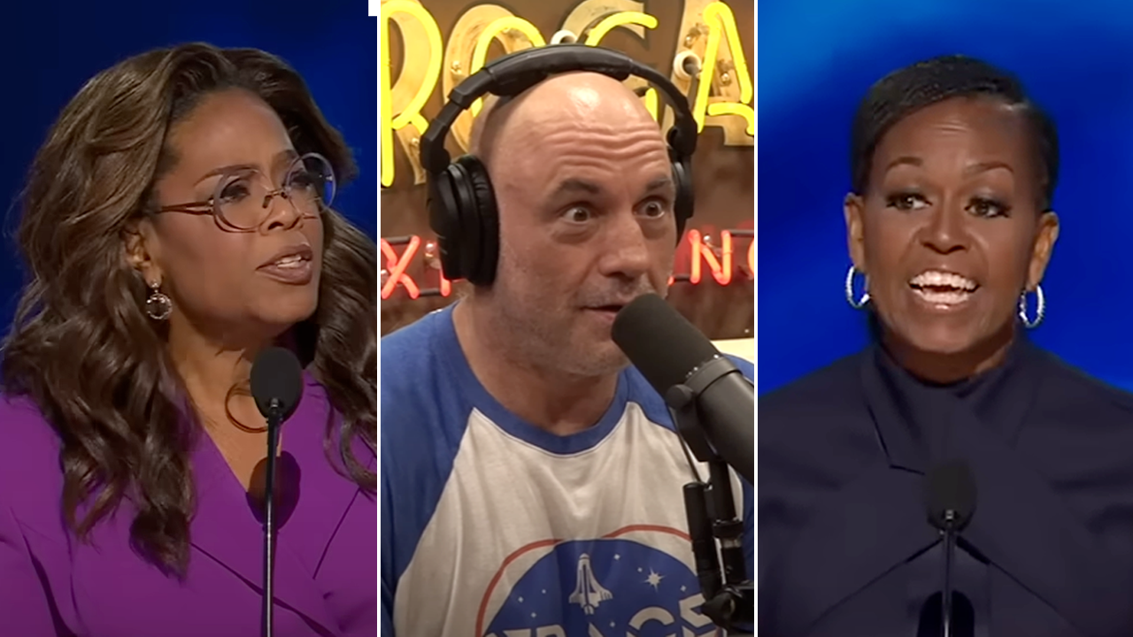 Oprah and Michelle Obama's DNC speech on wealth hypocrisy was criticized by Joe Rogan, who said, "Hey, ladies, you're rich as f---."