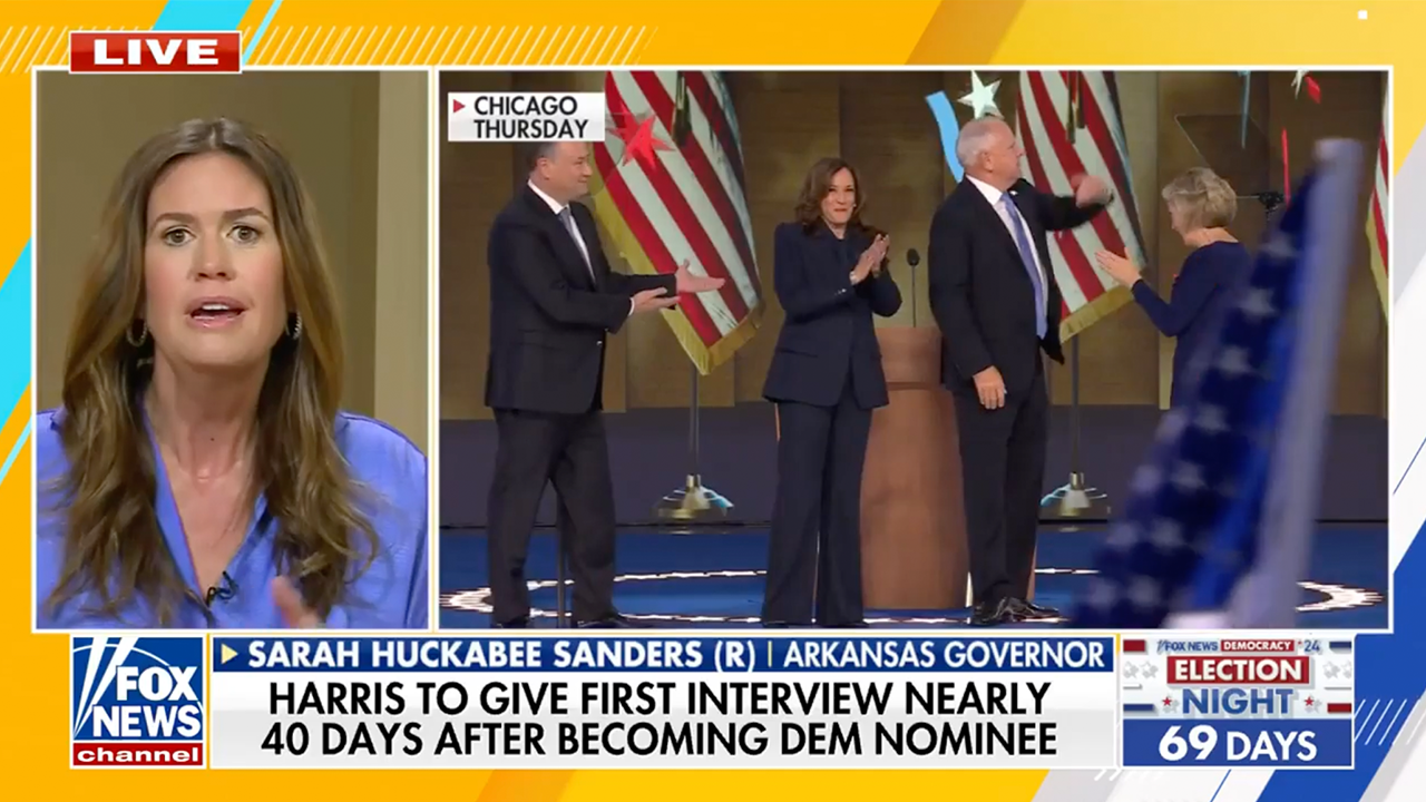 Huckabee Sanders criticizes Harris for conducting a joint interview with Walz, stating that she cannot handle it alone.