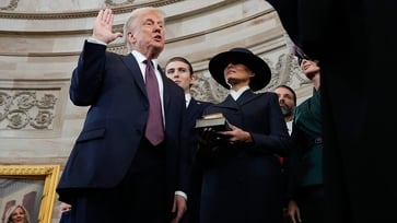 During the 2025 swearing-in ceremony, Trump did not place his hand on Bibles.