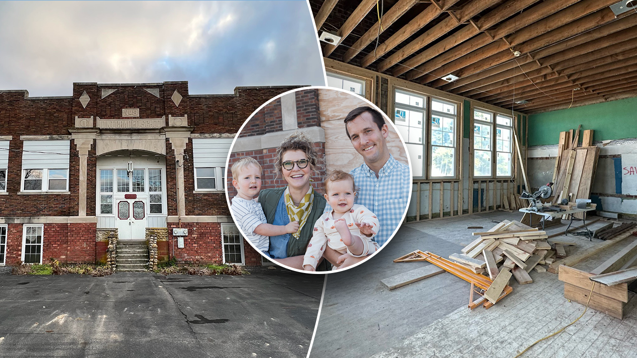 A century-old school is transformed into a dream home by a family in a chaotic 3-year renovation process.