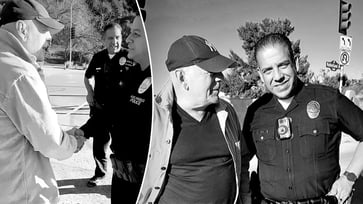 First responders in LA receive a heartfelt handshake from Bruce Willis.