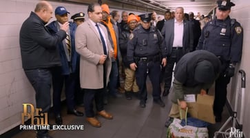 While on a subway tour with Mayor Adams, Dr. Phil observes a heated argument between homeless individuals.